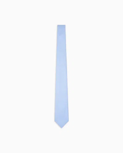Emporio Armani Silk Blend Tie With Jacquard Op-art Micro-pattern In Blue
