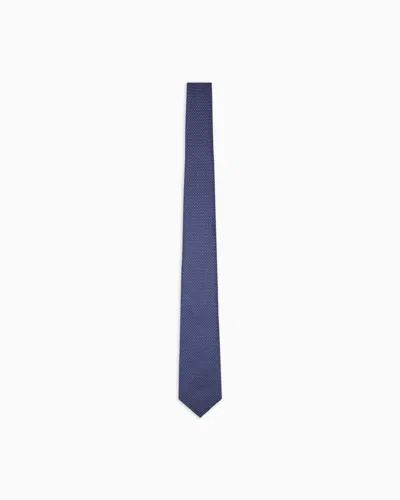 Emporio Armani Silk Blend Tie With Jacquard Op-art Micro-pattern In Blue