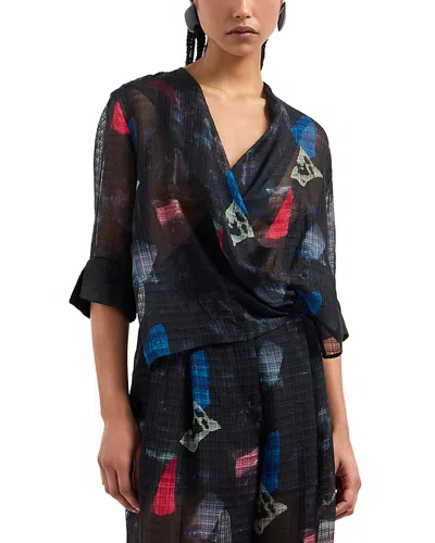 Emporio Armani Silk Blend Top In Black/red/blue