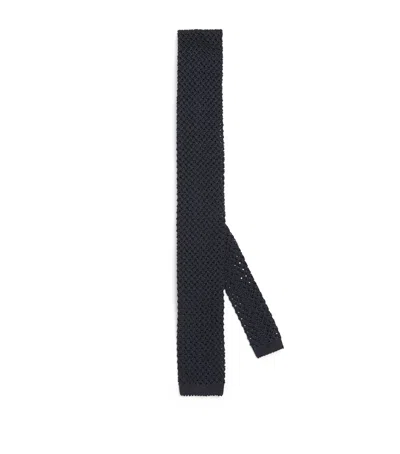 Emporio Armani Silk Crochet Tie In Blue