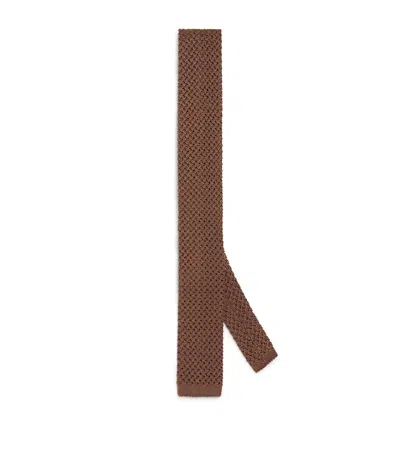 Emporio Armani Silk Crochet Tie In Brown