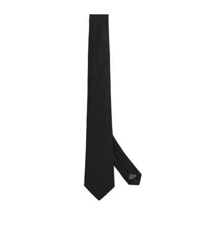 Emporio Armani Silk Geometric Jacquard Tie In Black