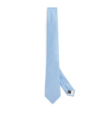 Emporio Armani Silk Geometric Jacquard Tie In Blue
