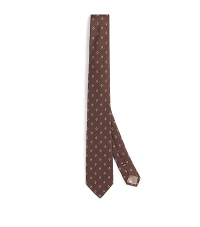 Emporio Armani Silk Jacquard Diamond Tie In Brown