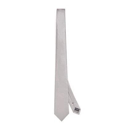 Emporio Armani Silk Jacquard Op-art Tie In Grey