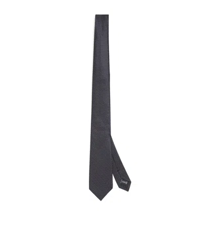 Emporio Armani Silk Jacquard Polka Dot Tie In Black