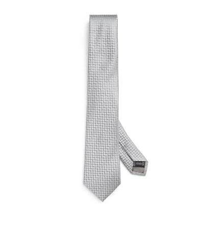 Emporio Armani Silk Jacquard Tie In White