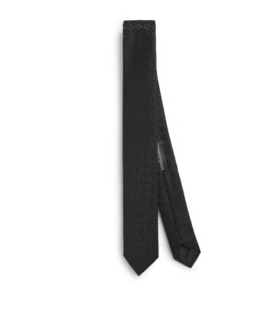 Emporio Armani Silk Logo Jacquard Tie In Black