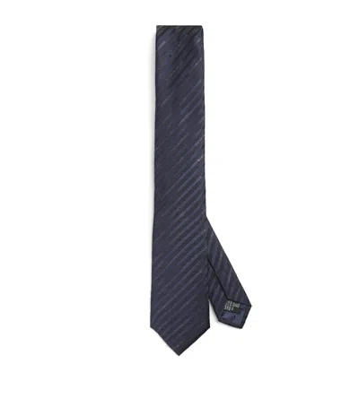 Emporio Armani Silk Logo Tie In Blue