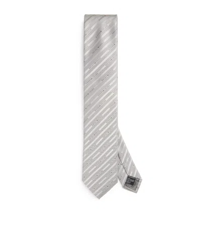 Emporio Armani Silk Logo Tie In Grey