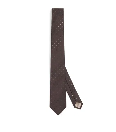 Emporio Armani Silk Micro-jacquard Tie In Brown