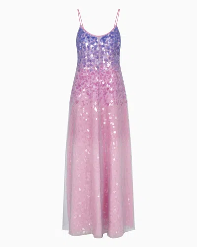 Emporio Armani Official Store Silk Organza Dress With Gradient Shade Motif And All-over Bead And Sequin Embroidery In Pattern
