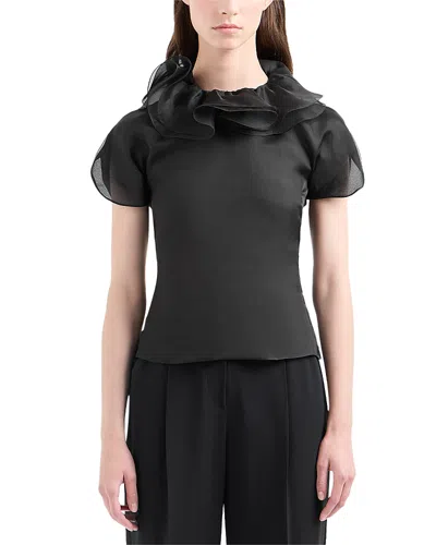 Emporio Armani Silk Ruffle Shirt In Black