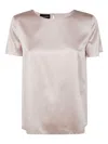 Emporio Armani Crew Neck Silk Top With Keyhole Back In Pink