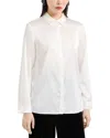 Emporio Armani Silk Satin Long Sleeve Button Down Blouse In White