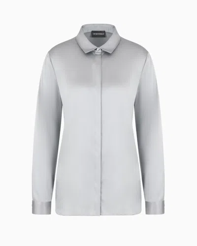 Emporio Armani Official Store Silk Satin Shirt In Gray
