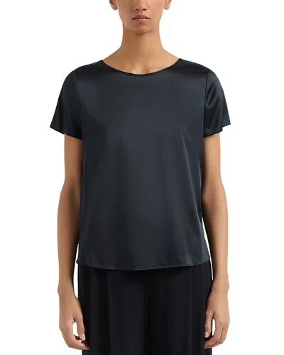 Emporio Armani Silk Satin Short Sleeve Blouse In Black
