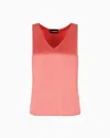 Emporio Armani Silk Satin V-neck Top In Red