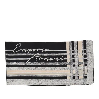 Emporio Armani Silk Scarf With Print In Metallic