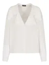 Emporio Armani Silk Shirt With Long Sleeves And Wide Collar In White