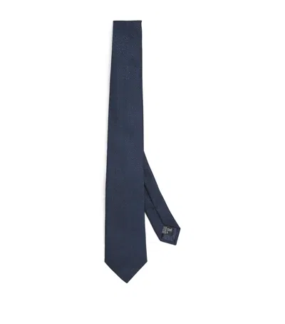 Emporio Armani Silk Textured Tie In Blue