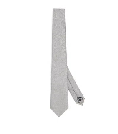 Emporio Armani Silk Textured Tie In White