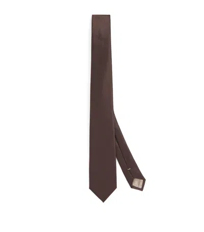 Emporio Armani Silk Tie In Brown