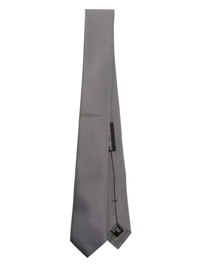 Emporio Armani Gabardine Silk Tie In Grey