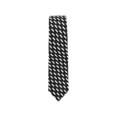 Emporio Armani Silk Tie With Jacquard Motif In Black