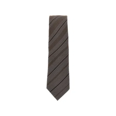 Emporio Armani Silk Tie With Jacquard Motif In Brown
