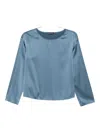 Emporio Armani Satin Three-quarter Sleeve Top In Blue