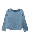 Emporio Armani Satin Three-quarter Sleeve Top In Blue