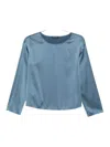 Emporio Armani Satin Three-quarter Sleeve Top In Blue