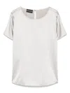 Emporio Armani Round Neck Silk Top With Short Sleeves In Grey