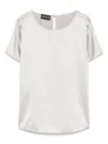 Emporio Armani Round Neck Silk Top With Short Sleeves In Grey
