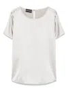 Emporio Armani Round Neck Silk Top With Short Sleeves In Grey