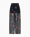 Emporio Armani Silk Trousers With Pleats And Micro Check Motif And Abstract Print
