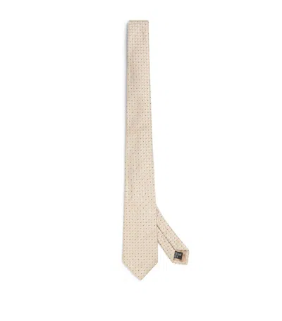 Emporio Armani Silk Woven Dotted Tie In Beige