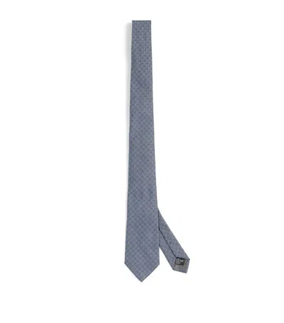 Emporio Armani Silk Woven Dotted Tie In Blue