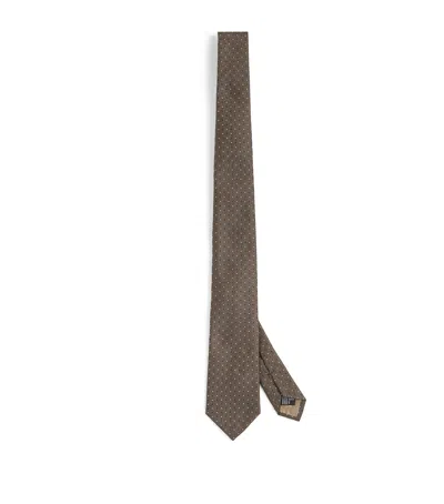 Emporio Armani Silk Woven Dotted Tie In White