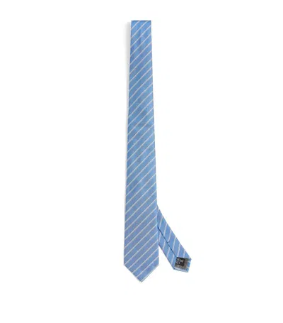 Emporio Armani Silk Woven Double Stripe Tie In Blue