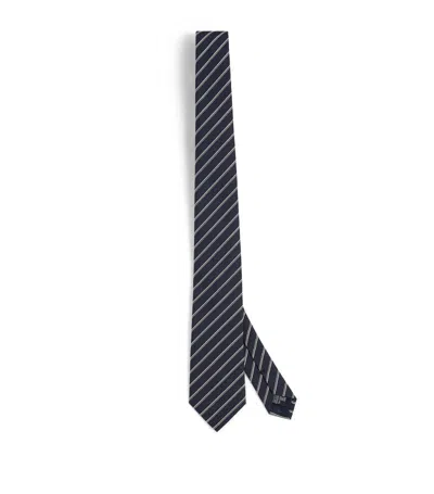 Emporio Armani Silk Woven Double-stripe Tie In Blue