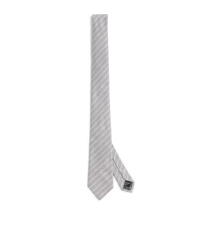 Emporio Armani Silk Woven Double-stripe Tie In White