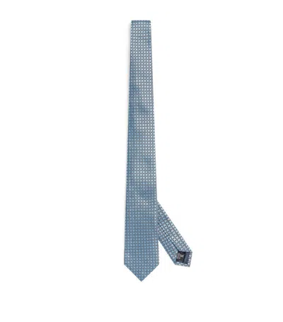 Emporio Armani Silk Woven Geometric Tie In Blue