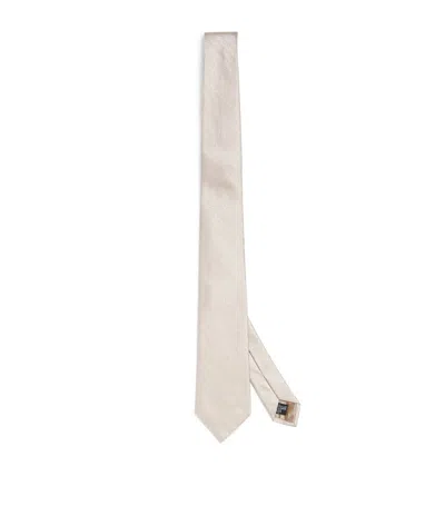 Emporio Armani Silk Woven Tie In Beige