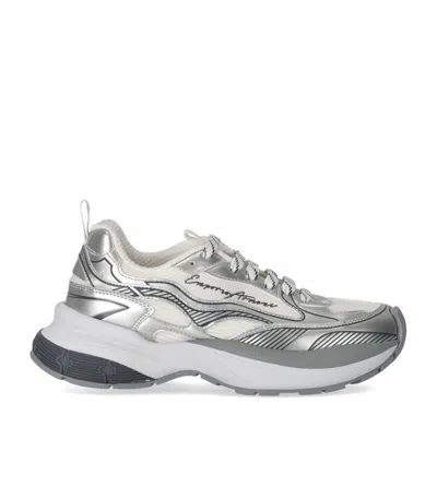 Emporio Armani Silver Laminated Faux Leather Sneakers With Ea Logo