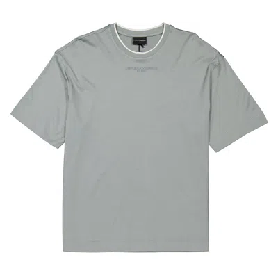 Emporio Armani Silver Logo Embroidered T-shirt In Silver Tone