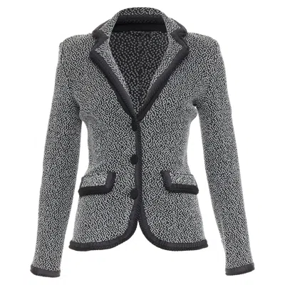 Emporio Armani Silver Lurex Boucle Applique Black Trim Knit Blazer It40 S