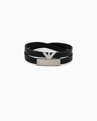 Emporio Armani Silver-tone Leather Id Bracelet In Gold