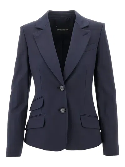 Emporio Armani Stretch Cotton-blend Single-breasted Jacket In Black